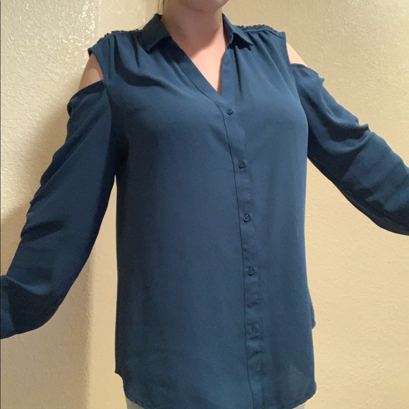 Blue bejeweled button up shirt by candies XL - Picture 2 of 8